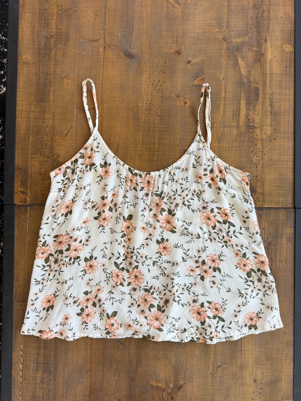Floral Spaghetti Strap Cami Tank - Cream with Peach Floral